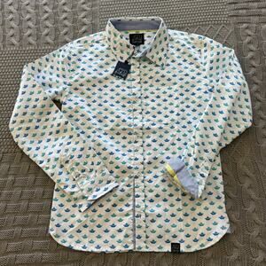 TUKTUK Designs Origami Sailboats in blue/green - LONG SLEEVE ~ 9/10